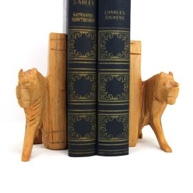 Carved Wood Lion Book Ends