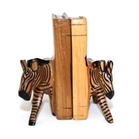 Carved Wood Zebra Book Ends