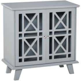HOMCOM Accent Storage Cabinet Gray Sideboard Buffet Console with Fretwork Doors for Kitchen Dining Living Room Entryway