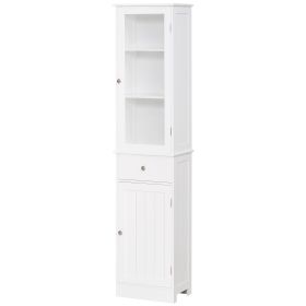 kleankin Slim Bathroom Storage Cabinet Tall Narrow Linen Tower with Acrylic Door Drawer and Shelves White
