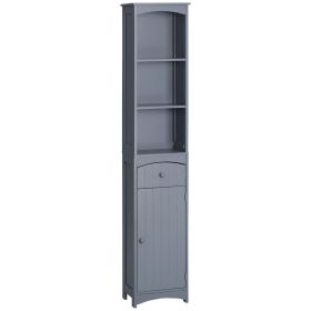 HOMCOM Tall Bathroom Storage Cabinet Linen Tower 3-Tier Shelves Drawer Free Standing Grey