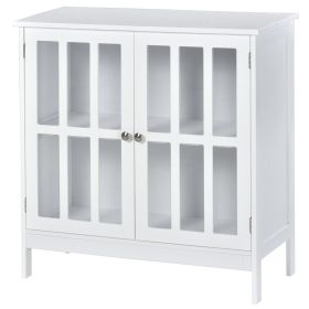 Kleankin White Buffet Sideboard Cabinet with 2 Transparent Doors Dining Room Credenza Kitchen Hallway Storage