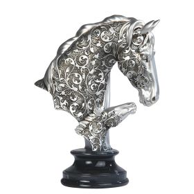 10"H Decorative Craved Silver Horse Head Bust Figurine with Base Home Decor Gift