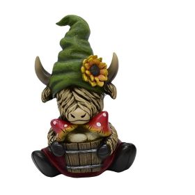 8"H Highland Cow with Green Hat Figurine Home Decor Gift