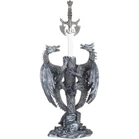 11"H Two Medieval Silver Dragons with Sword Guardian Figurine Home Decor Gift