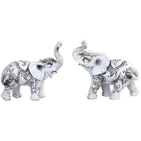 2-PC Miniature White Elephant with Tattoo 3.5"H Figurine Set Home Decor Gift