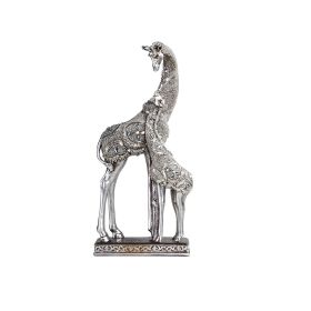 14.75"H Giraffe with Cub Figurine in Silver Finish Home Decor Gift