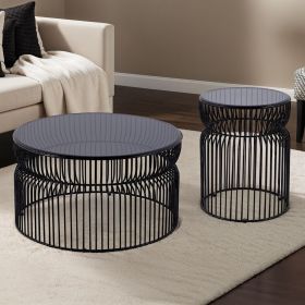CT901 & ET901 Set Modern Contemporary Metal Nested base and Tinted tempered glass top material 30" Round Coffee Table, 21"Height End Table