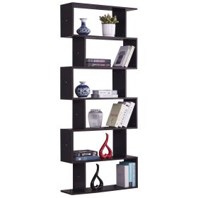 6 Shelf Bookcase, Modern S-Shaped Z-Shelf Style Bookshelf, Multifunctional Wooden Storage Display Stand Shelf for Living Room, Home Office, Bedro