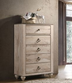 Imerland Contemporary Patched Wood Top 5-drawer Chest, White Wash Finish