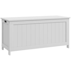 HOMCOM 39.4" Storage Chest w/ 2 Safety Hinges, Wooden Box, White