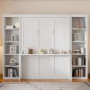 Queen Size Murphy Bed with Desk and Bookshelf, White(ETA:12.7)
