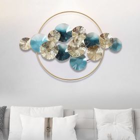 35.4" Modern Light Luxury Hollowed Leaves Metal Wall Decor in Blue for Living Room