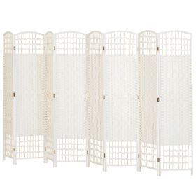 8 Panel Folding Room Divider Portable Privacy Screen Wave Fiber Room Partition for Home Office White