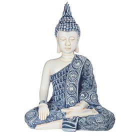 11"H Blue and White Earth Touching Buddha Figurine Home Decor Gift