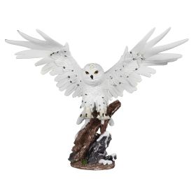 18.5"W Snow Owl Wings Up Standing on Tree Figurine Home Decor Gift