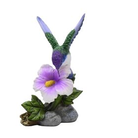 6"H Hummingbird on Purple Flower Figurine Home Decor Gift