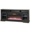 Fireplace TV Stand for TVs Up to 80 Inch, TV Console with Electric Fireplace, Open Storage and Side Cabinets, Gray