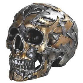 7.75"W Skull with Gold and Silver Tattoo Figurine Home Decor Gift