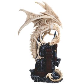 12.5"H Beige Dragon Skeleton on Castle Figurine Home Decor Gift