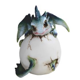 4.5"H Green and Blue Dragon Baby in Egg Figurine Home Decor Gift