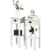 2-Tier Side Tables Set of 2 with Drawer and Shelf, 2 Pieces End Tables for Living Room and Hallway, White