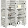 6 Panel 67" Tall Wood Privacy Screen Room Divider with 3 Shelves and Folding Storage for Bedroom, White