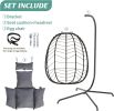 Foldable Hanging Egg Chair with Stand and Cushions, Outdoor Indoor Wicker Rattan Swing Chair with Headrest