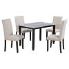 Faux Marble 5-Piece Dining Set Table with 4 Thicken Cushion Dining Chairs Home Furniture, White/Beige+Black