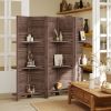 5 Panel 67" Tall Wood Privacy Screen Room Divider with 3 Shelves and Folding Storage for Bedroom, Walnut