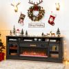 Fireplace TV Stand for TVs Up to 80 Inch, TV Console with Electric Fireplace, Open Storage and Side Cabinets, Gray