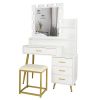 FCH Large Vanity Set with 9 LED Bulbs, Makeup Table with Cushioned Stool, 3 Storage Shelves 4 Drawers, Dressing Table Dresser Desk for Women, Girls