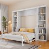 Queen Size Murphy Bed with Desk and Bookshelf, White(ETA:12.7)