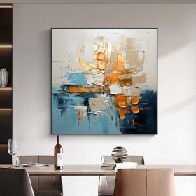 100% Handmade Textured Painting, Blue Yellow Red Beige  Acrylic Abstract Oil Painting Wall Decor Living Room Office Wall Art (Style: 01, size: 50x50cm)