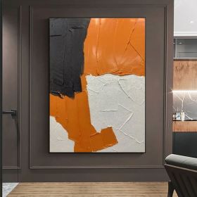 Orange modern abstract painting art black grey acrylic canvas painting handmade color split joint oil painting large living room wall art (Style: 01, size: 60x90cm)