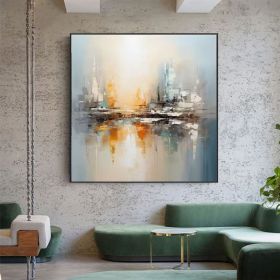 100% Handmade Sea Waves Tones Golden Sun Textured Painting Acrylic Abstract Oil Painting Wall Decor Living Room Office Wall (Style: 01, size: 120x120cm)