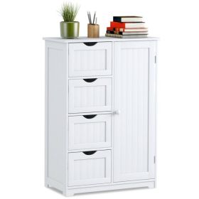 Free-Standing Wooden Cabinet with 4 Drawers and Door Cabinet (Color: White, Select: with 4 Drawers)
