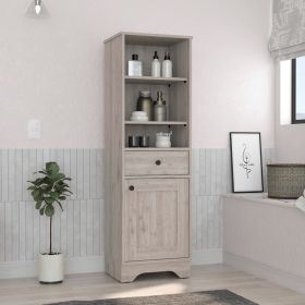 Norwalk Linen Single Door Cabinet, Three External Shelves, One Drawer, Two Interior Shelves (Color: Light Gray)
