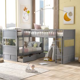 Twin Size Bunk Bed with a Loft Bed attached, with Two Drawers,Gray (Color: gray)