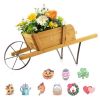 2 In 1 Wheelbarrow Planter, Wooden Wagon Planter with 9 Magnetic Accessories for Garden Yard