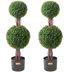 VEVOR 2 Pack 3' Artificial Boxwood Topiary Tree Faux Plant UV Decor In/Outdoor (Shape: Double Spherical, size: 36 inch)