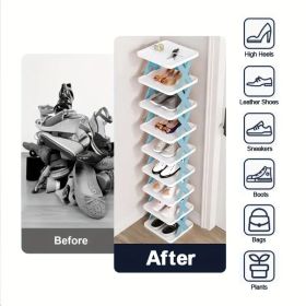 9-Layer Vertical Shoe Rack – Space-Saving Stackable Shoe Organizer for Entryway, Closet, Dorm, Bathroom – Easy Assemble Plastic Shoe Shelf (Color: Blue nine)