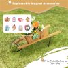 2 In 1 Wheelbarrow Planter, Wooden Wagon Planter with 9 Magnetic Accessories for Garden Yard