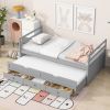 Twin Size Bed with Headboard,Footboard,Trundle and Three Storage Drawers,Twin Size Pine Wood Bed with Headboard,Footboard,Grey